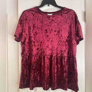 Velvet Burgundy Red Short Sleeve Blouse